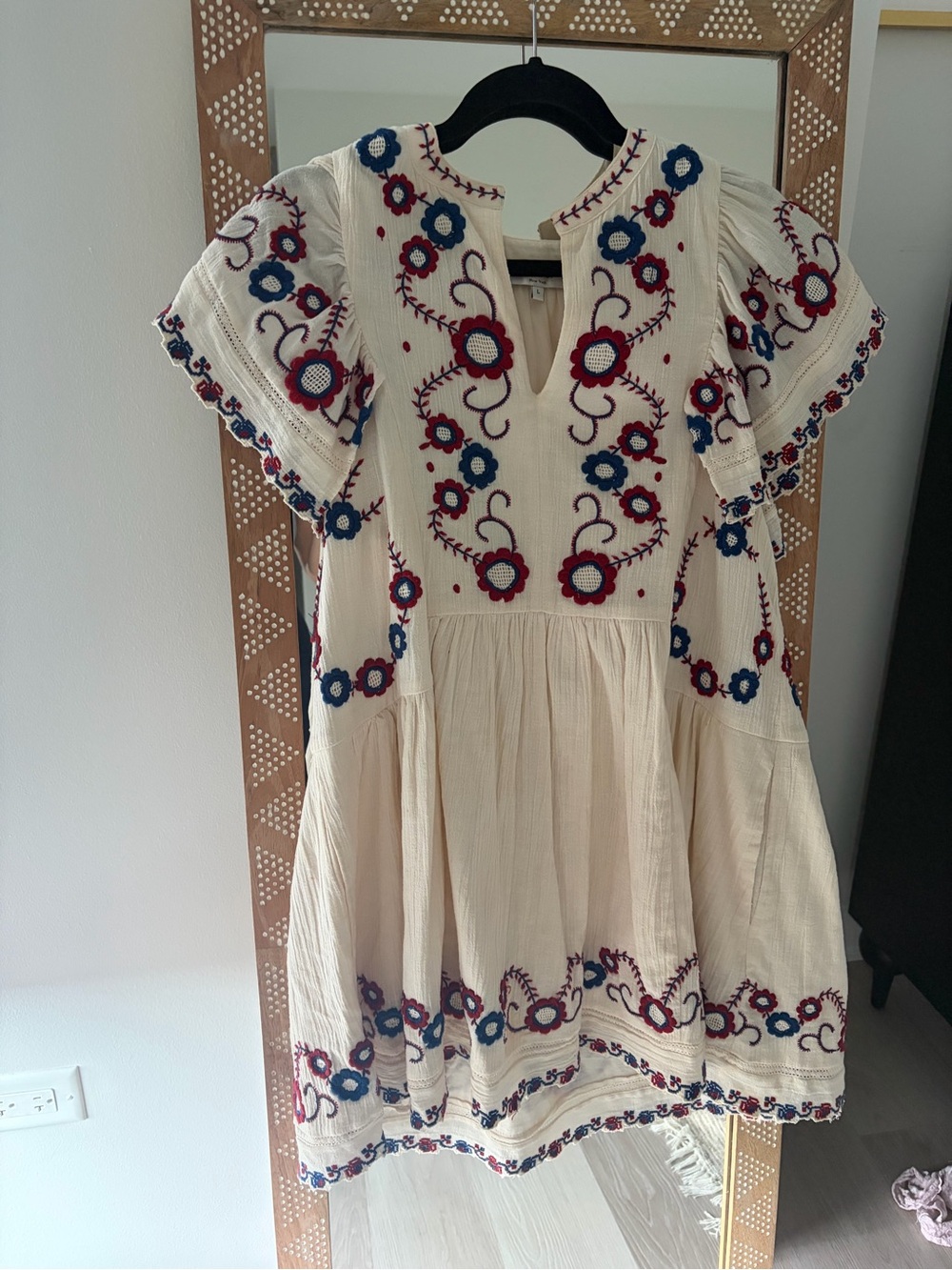 Sea New York Soren Dress Women's Medium Ivory Floral Crochet Embroidery
